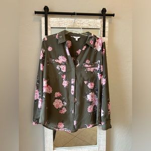 Candies dark olive and pink floral blouse